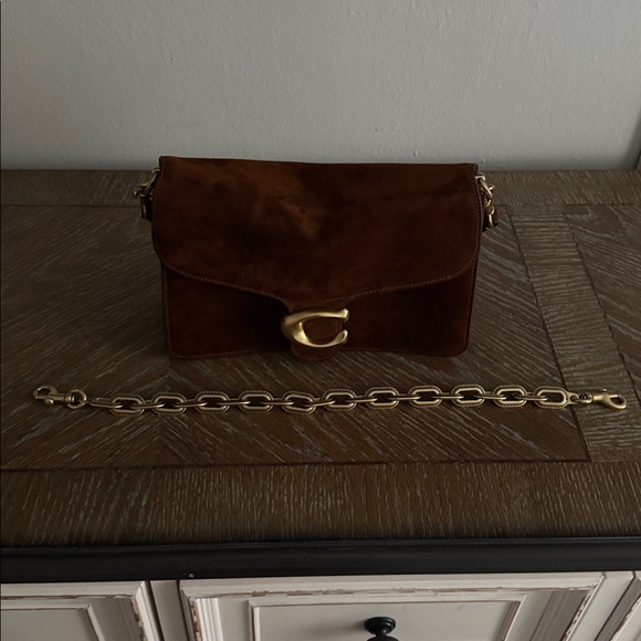 NEW! Coach Tabby soft suede Brown Leather Shoulder Bag with Gold Chain - Picture 2 of 6